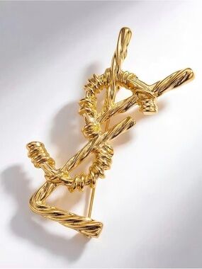 Gold-Tone Sculptural Y Brooch Pin